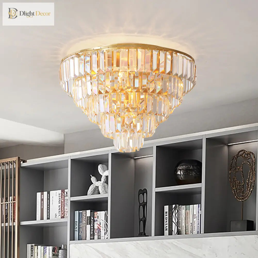 Eleanor’s Modern Crystal Chandelier: Tiered Elegance In Gold (5 Or 6 Lights)