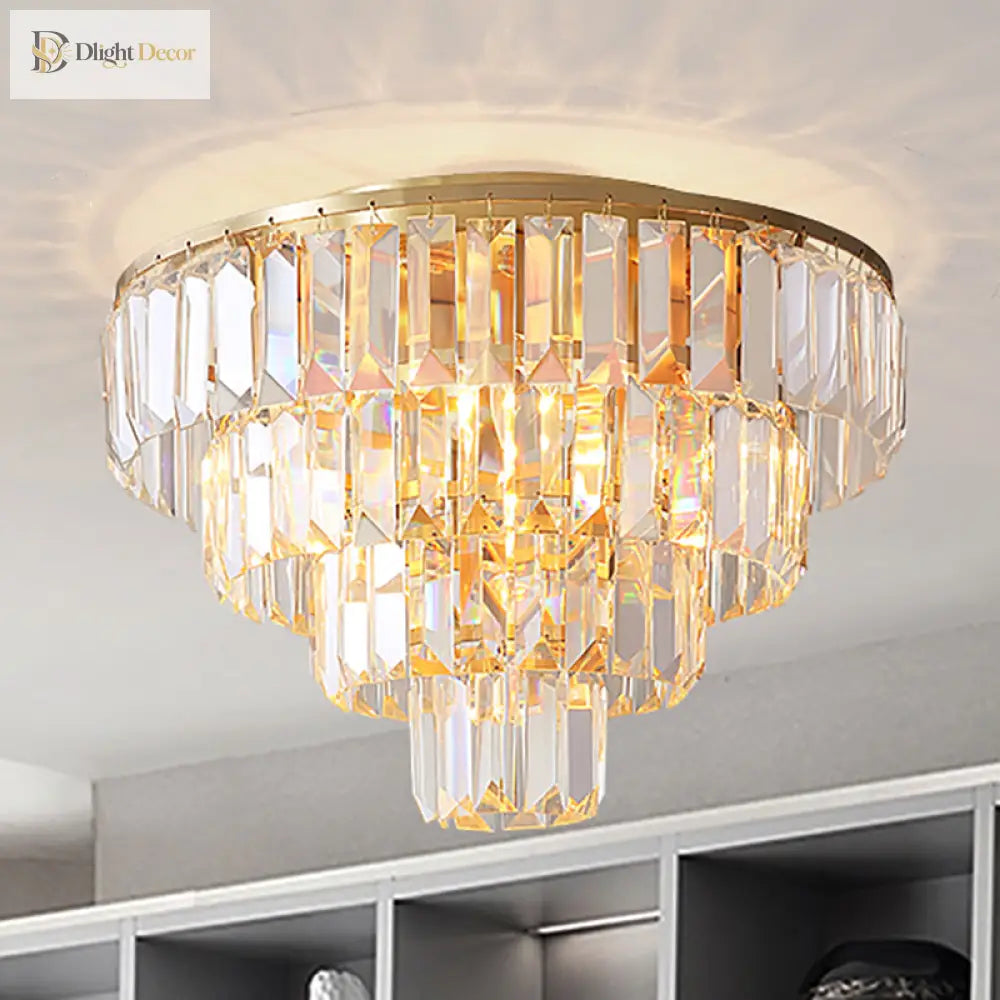 Eleanor’s Modern Crystal Chandelier: Tiered Elegance In Gold (5 Or 6 Lights)