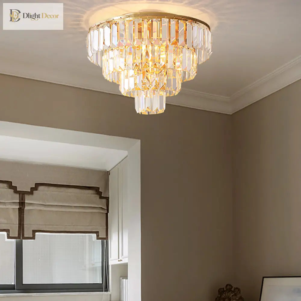 Eleanor’s Modern Crystal Chandelier: Tiered Elegance In Gold (5 Or 6 Lights)