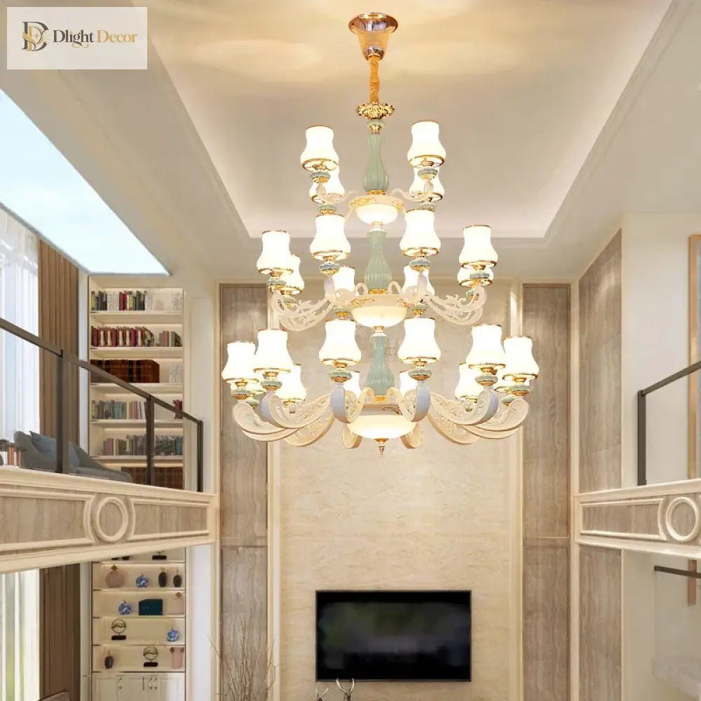 Elegant European - Style Duplex Building Chandelier - Ideal For Villa Living Rooms Grand Halls And