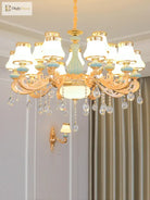 Elegant Blue Ceramic European Crystal Chandelier - Perfect For Living Rooms Dining And Bedrooms