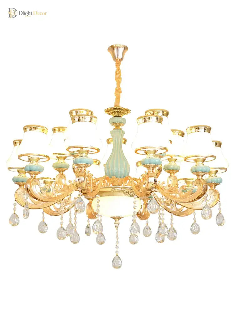 Elegant Blue Ceramic European Crystal Chandelier - Perfect For Living Rooms Dining And Bedrooms