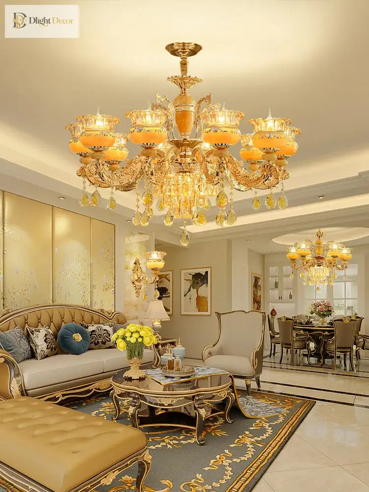Elegant European Style Crystal Chandelier - A Luxurious Jade - Inspired Main Lamp For Living Rooms