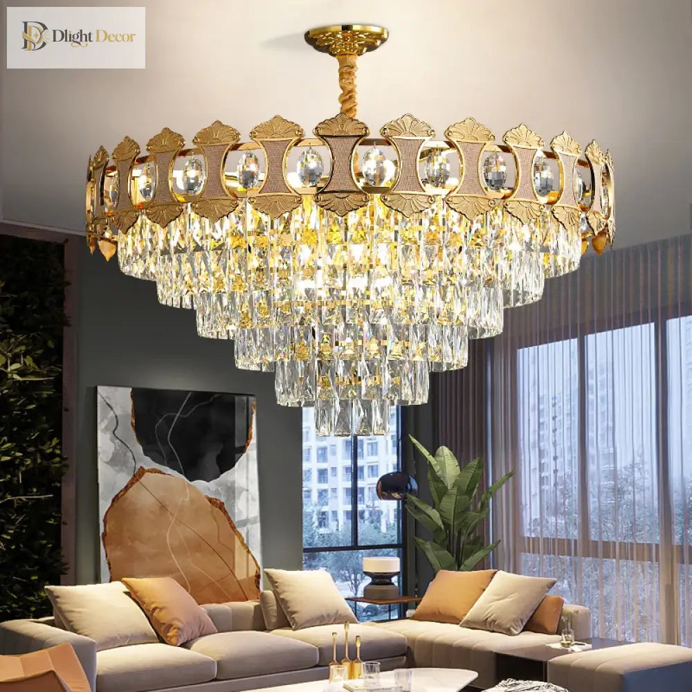 Elegant Golden Crystal Chandelier - Perfect For Master Bedrooms Living Rooms And Dining Creating An