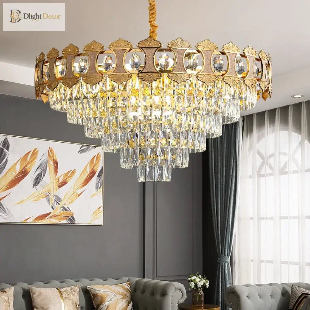 Elegant Golden Crystal Chandelier - Perfect For Master Bedrooms Living Rooms And Dining Creating An
