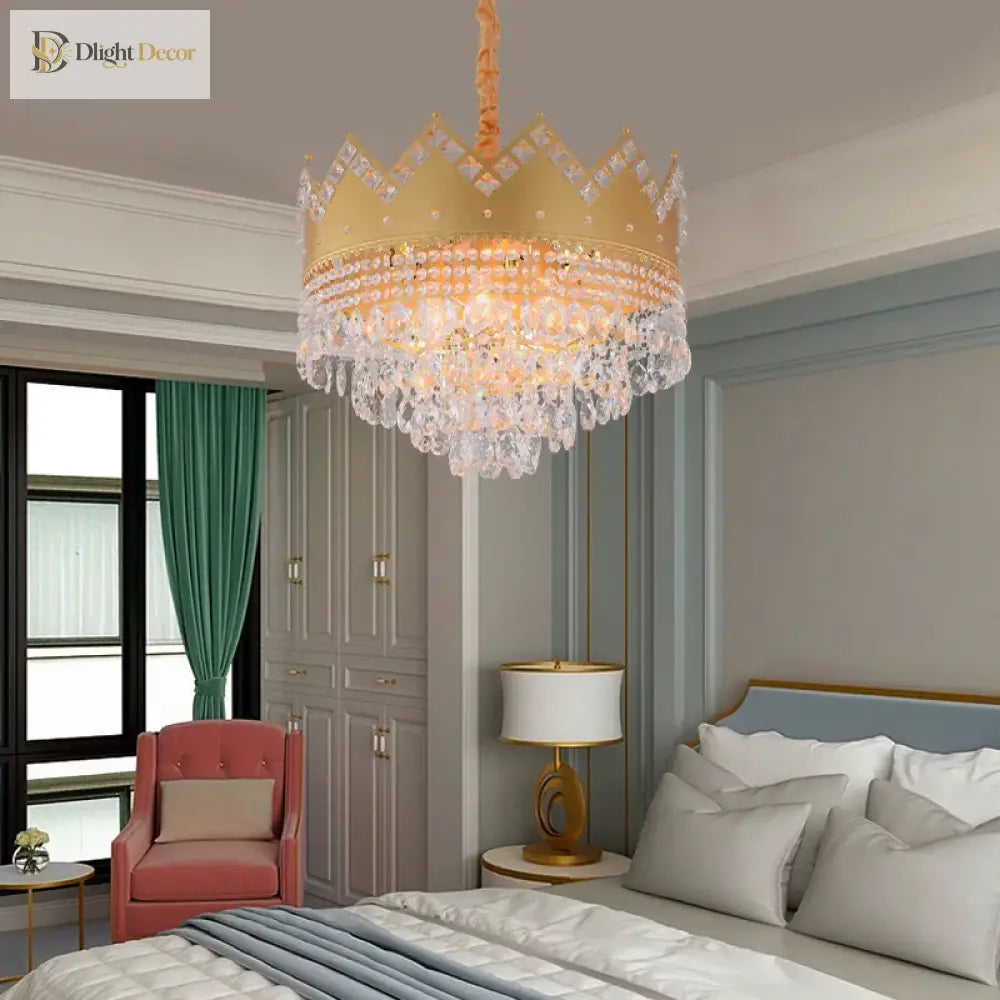 Elegant French Pastoral Golden Crystal Chandelier - Perfect For Living Rooms Dining Bedrooms And