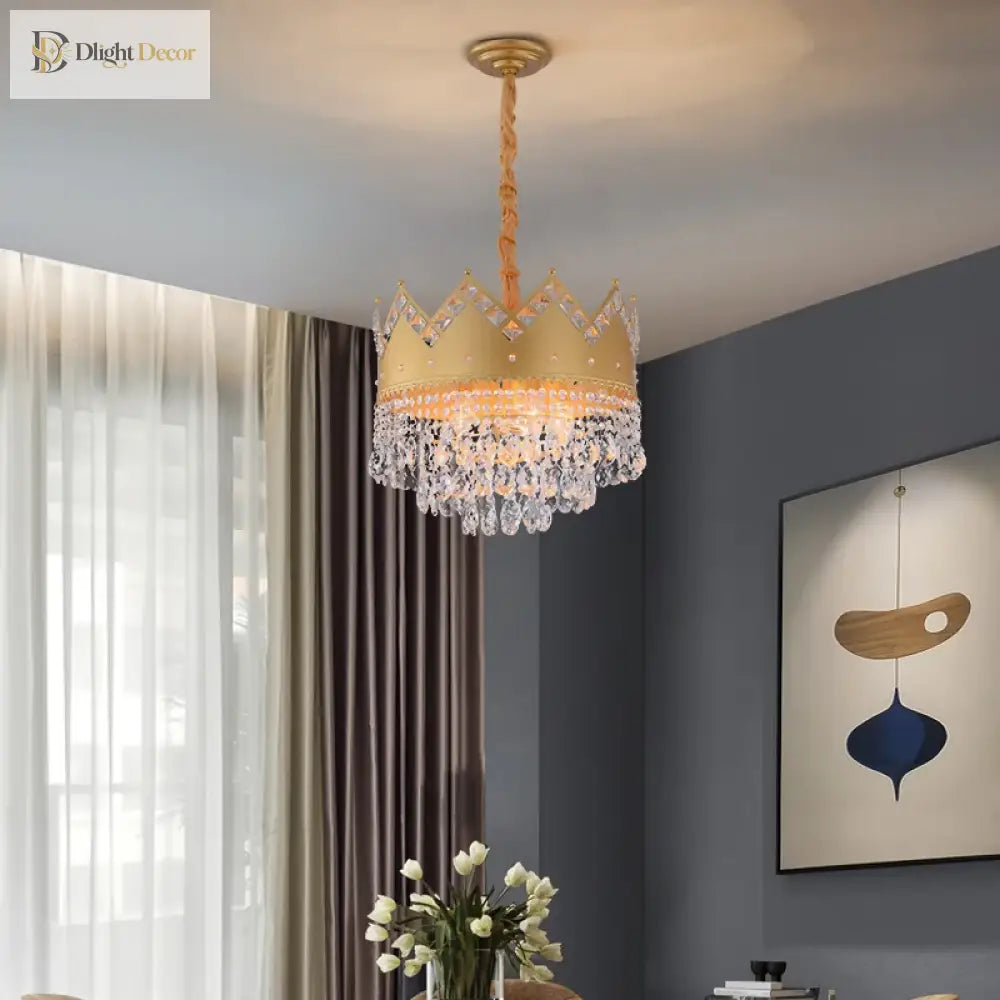 Elegant French Pastoral Golden Crystal Chandelier - Perfect For Living Rooms Dining Bedrooms And