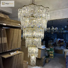Elegant Golden Art Staircase Grand Chandelier - Luxury Crystal Illumination For Villa Halls With