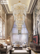 Elegant Golden Art Staircase Grand Chandelier - Luxury Crystal Illumination For Villa Halls With