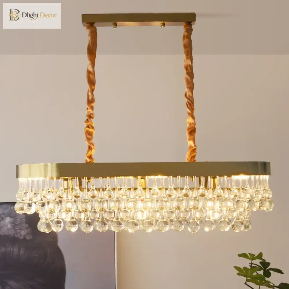 Elegant Round Water Drop Golden Chandelier - A Postmodern Light Luxury Fixture For Living Rooms