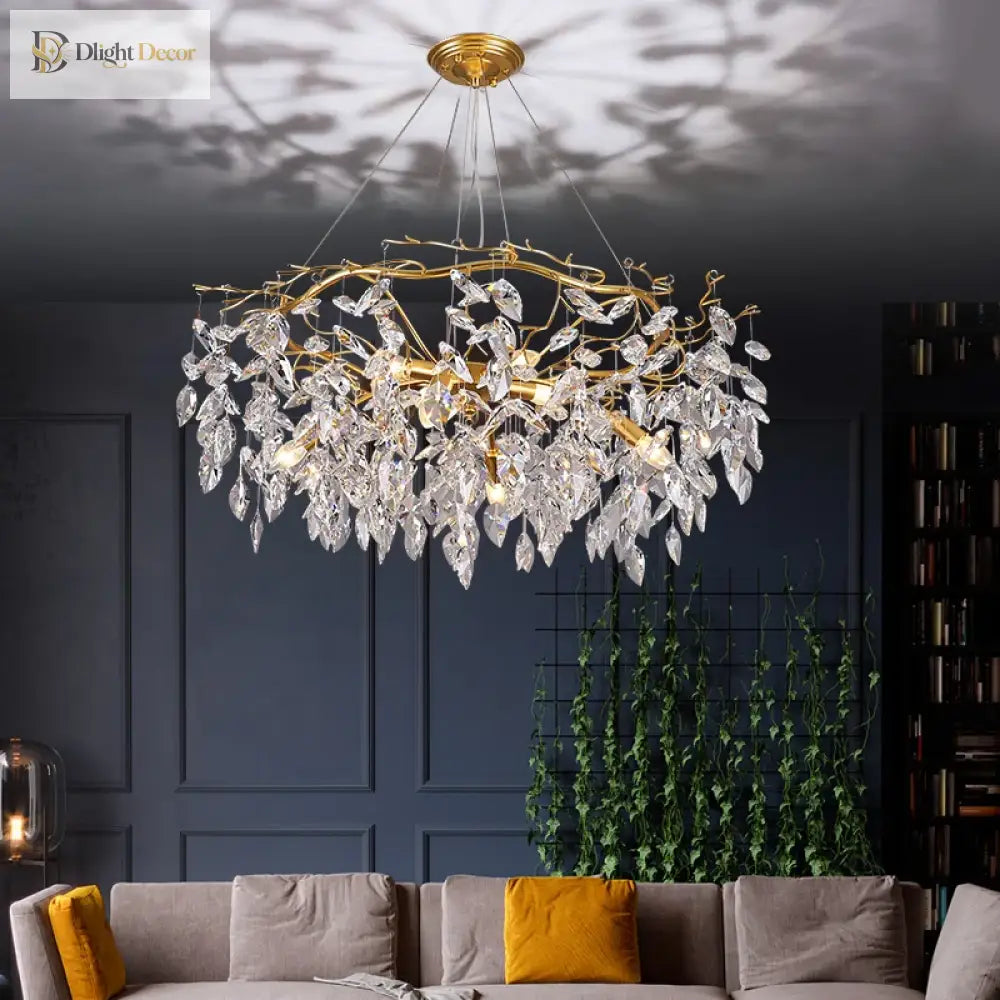 Elegant Long Gold K9 Crystal Chandelier - Ideal For Kitchen Dining Room Bedroom And Living Ceiling