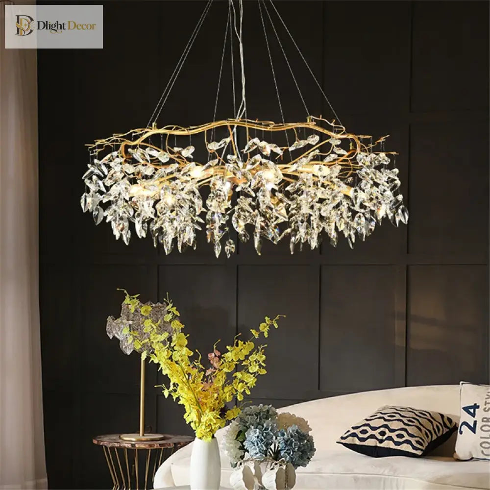 Elegant Long Gold K9 Crystal Chandelier - Ideal For Kitchen Dining Room Bedroom And Living Ceiling