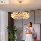 Elegant Modern Gold K9 Crystal Hanging Chandelier - A Luxury Led Fixture For Living And Dining