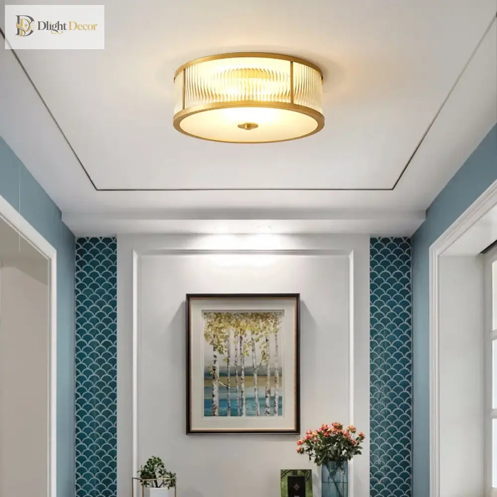 Elegant American Seiko Pure Copper Ceiling Light - Modern Minimalist Led Round Lamp For Bedrooms