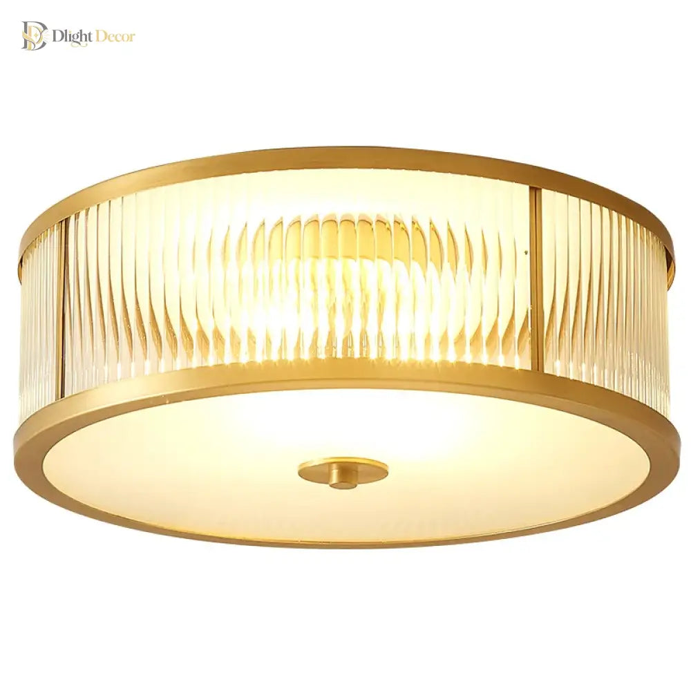 Elegant American Seiko Pure Copper Ceiling Light - Modern Minimalist Led Round Lamp For Bedrooms