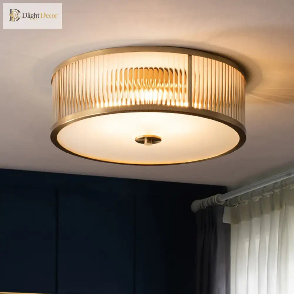 Elegant American Seiko Pure Copper Ceiling Light - Modern Minimalist Led Round Lamp For Bedrooms