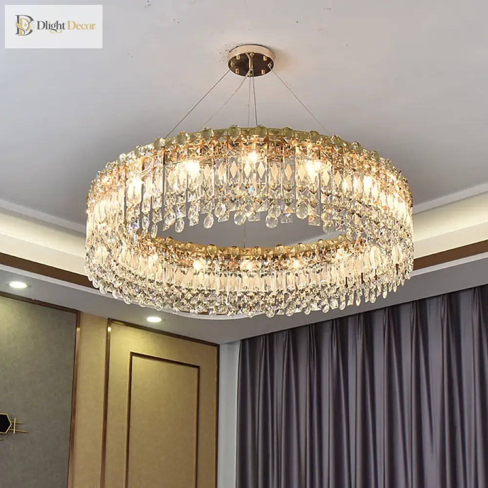 Elegant Led E14 Postmodern Gold Chandelier - A Ring Tassel Crystal Fixture For Dining Rooms Adding