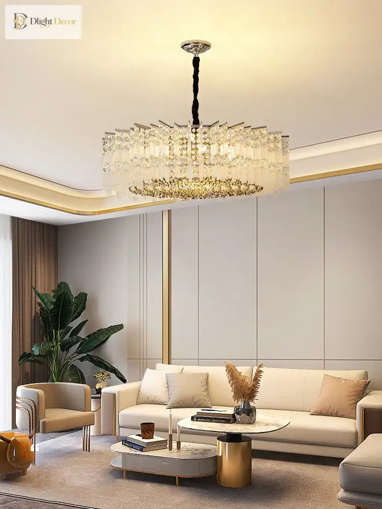 Elegant Led Crystal Chandelier For Luxurious Living Rooms - Chrome/Gold Round Design Perfect Indoor