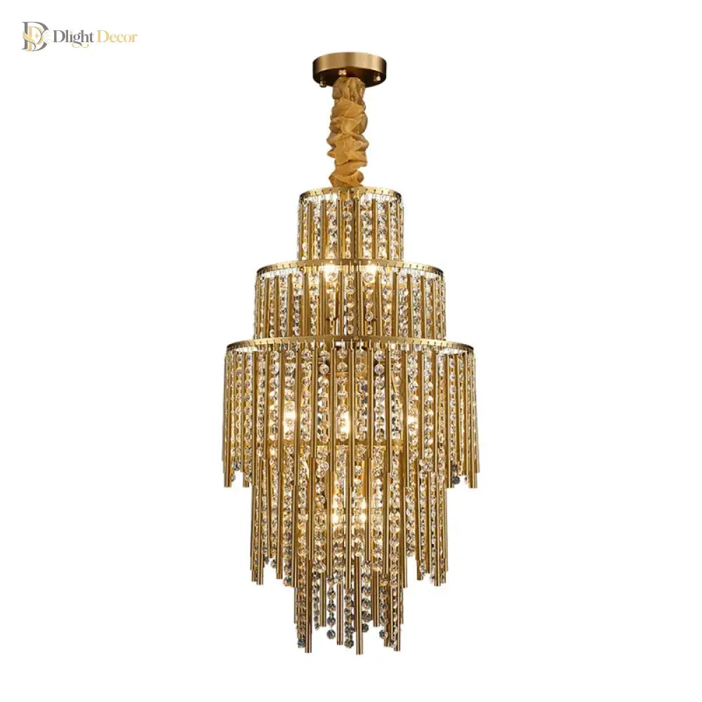 Elegant Brushed Gold Led Crystal Chandelier - A Luxury Addition To Your Modern Loft Home Decor