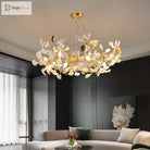 Elegant Nordic Apricot Leaf Chandelier - Wrought Iron Petals Indoor Led Lighting For Living Dining