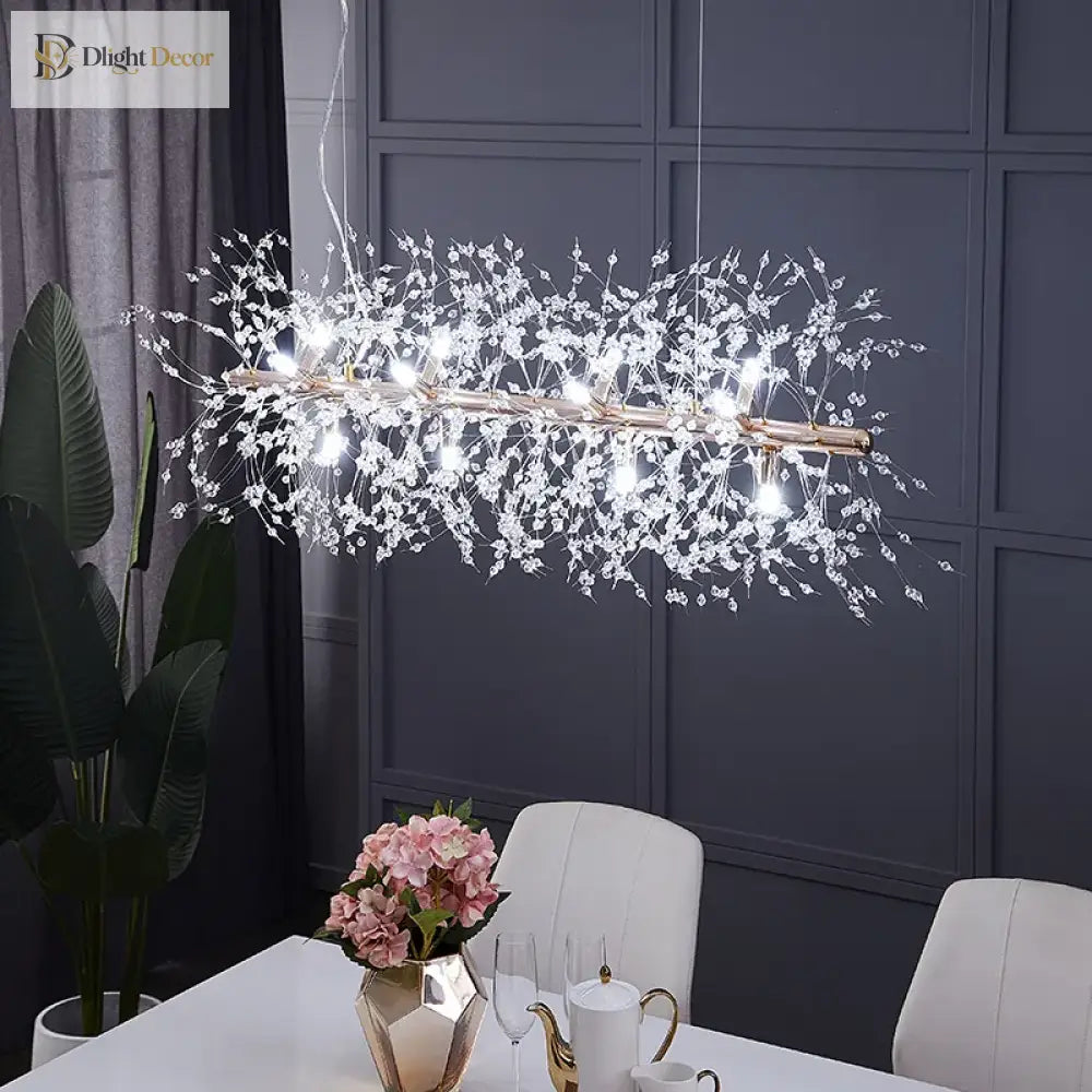 Elegant Crystal Led Chandelier - Nordic Gold And Silver Dandelion Design Perfect For Living Rooms