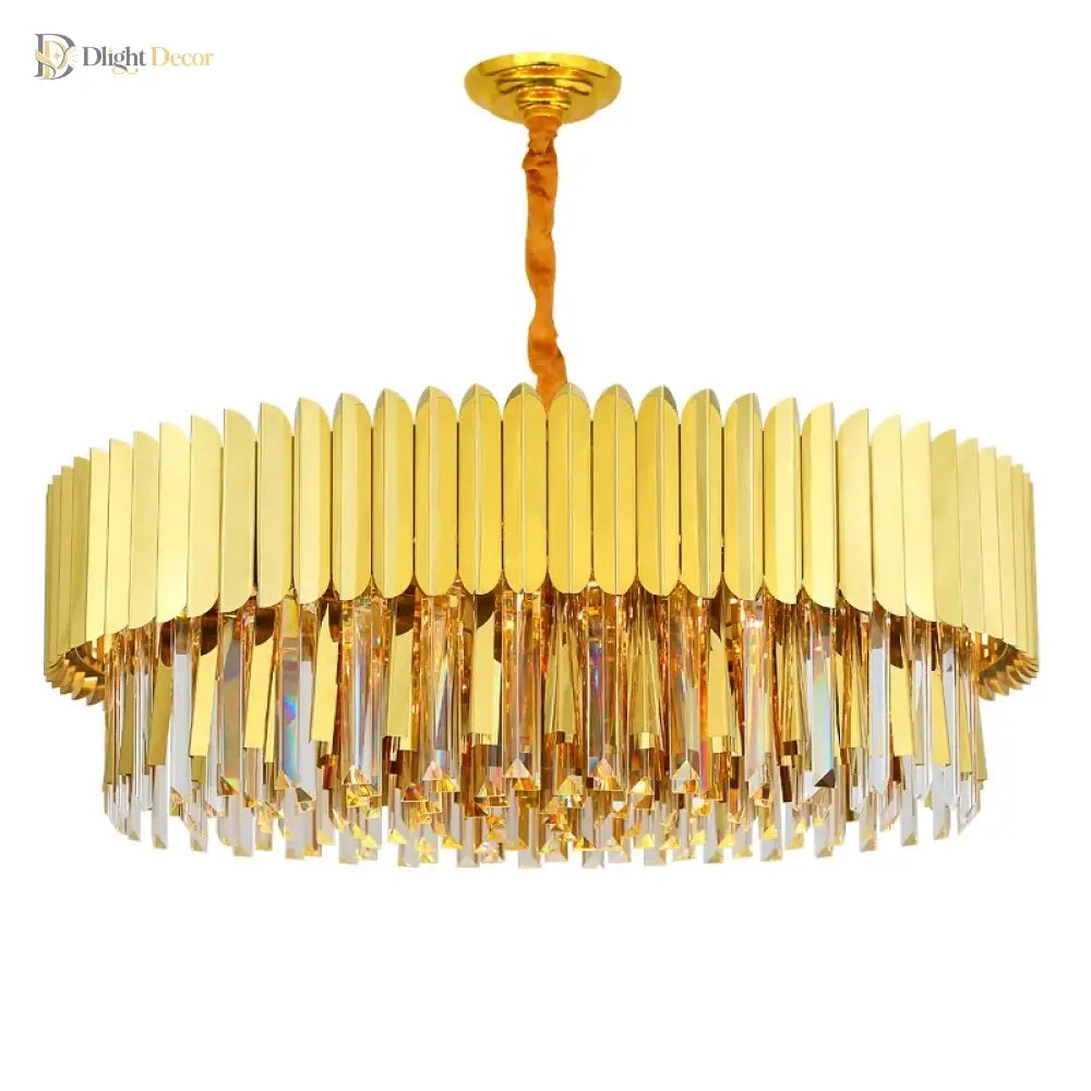 Elegant Post - Modern Crystal Chandelier - Stainless Steel Golden Round Lighting For Living Rooms