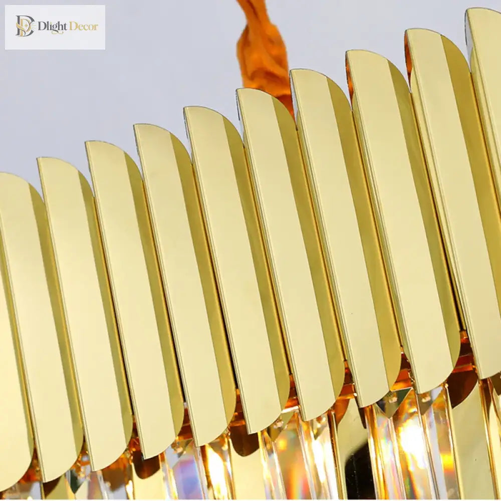 Elegant Post - Modern Crystal Chandelier - Stainless Steel Golden Round Lighting For Living Rooms