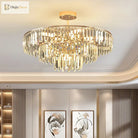 Elegant Modern Crystal Gold Chandelier - Round Smoked Gray Design Perfect For Luxury Living Rooms