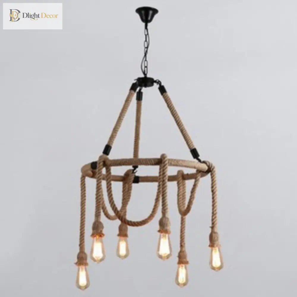 Embrace Exposed Bulb Elegance: The Antiqued Beige Hemp Rope Chandelier Pendant Lighting