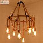 Embrace Exposed Bulb Elegance: The Antiqued Beige Hemp Rope Chandelier Pendant Lighting