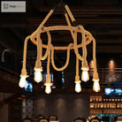 Embrace Exposed Bulb Elegance: The Antiqued Beige Hemp Rope Chandelier Pendant Lighting