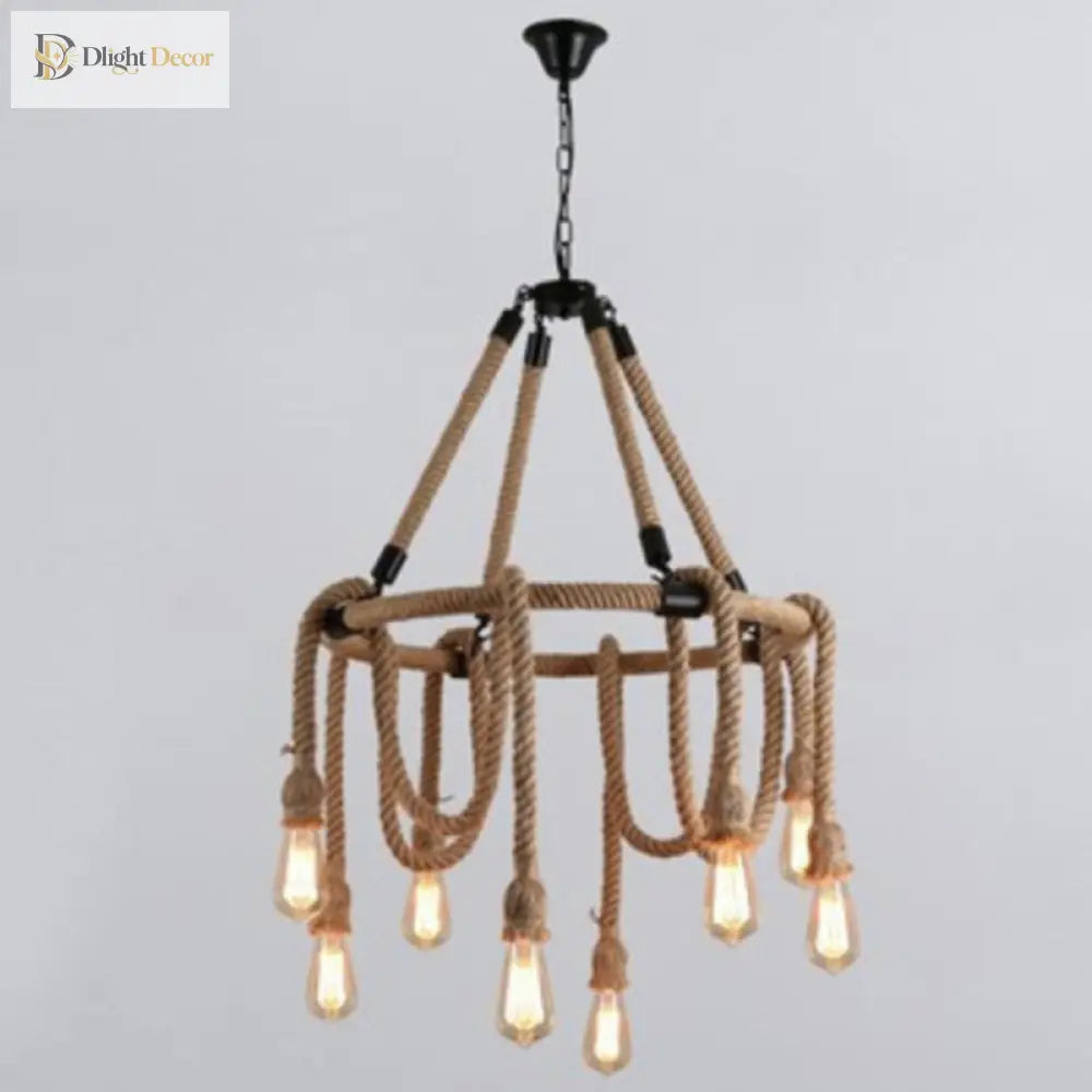 Embrace Exposed Bulb Elegance: The Antiqued Beige Hemp Rope Chandelier Pendant Lighting