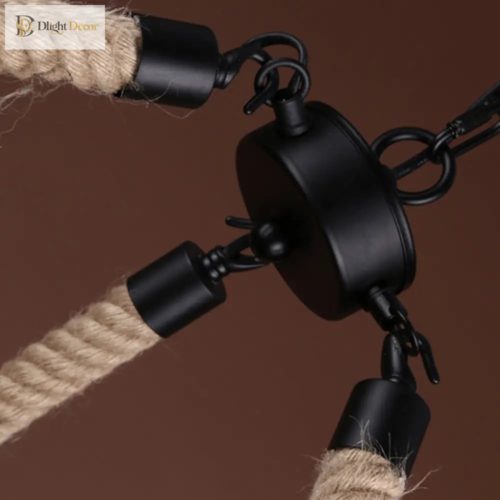 Embrace Exposed Bulb Elegance: The Antiqued Beige Hemp Rope Chandelier Pendant Lighting