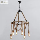 Embrace Exposed Bulb Elegance: The Antiqued Beige Hemp Rope Chandelier Pendant Lighting
