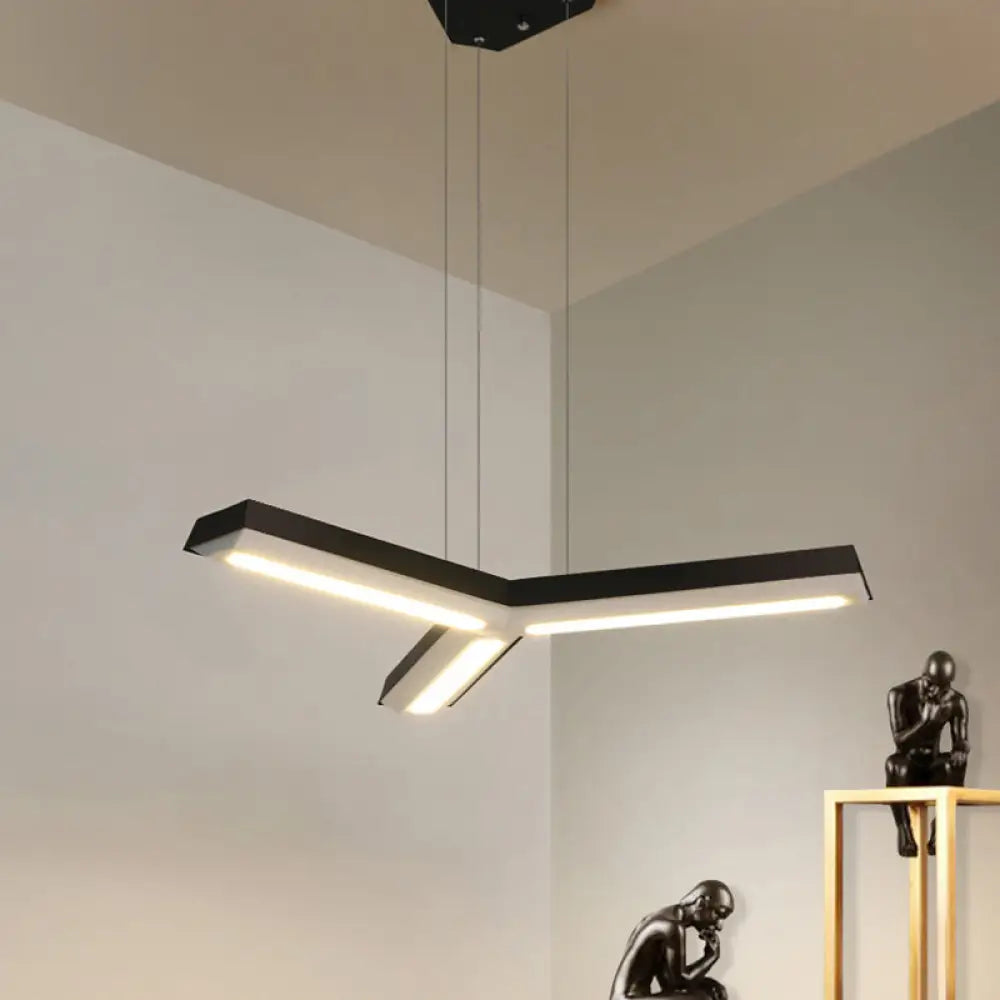 Ethan’s Modern Y - Shaped Led Pendant Lamp: Enhance Your Office With Style And Efficiency Black