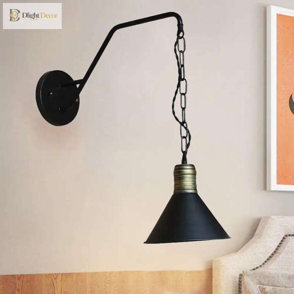 Evangeline - Vintage Industrial Wall Sconce With Black Metal Shade