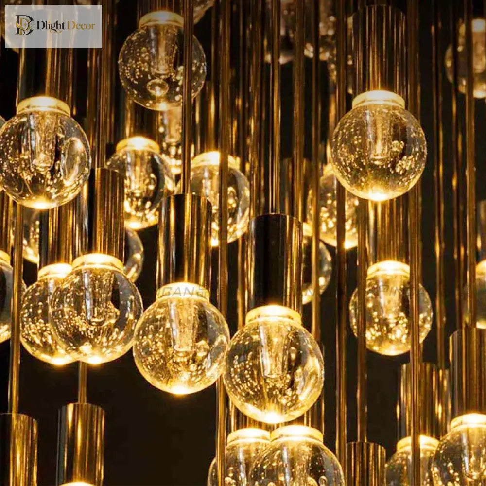 Exquisite Modern Long Staircase Chandelier - Large Gold Led Luxury Crystal Ball Fixture For Grand