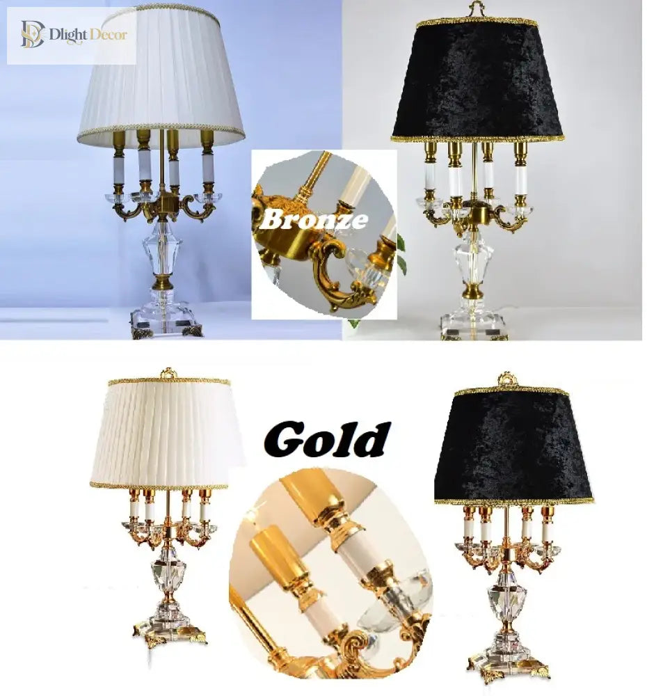 Fabric LED desk lamp collage showing beige and black fabric shade options