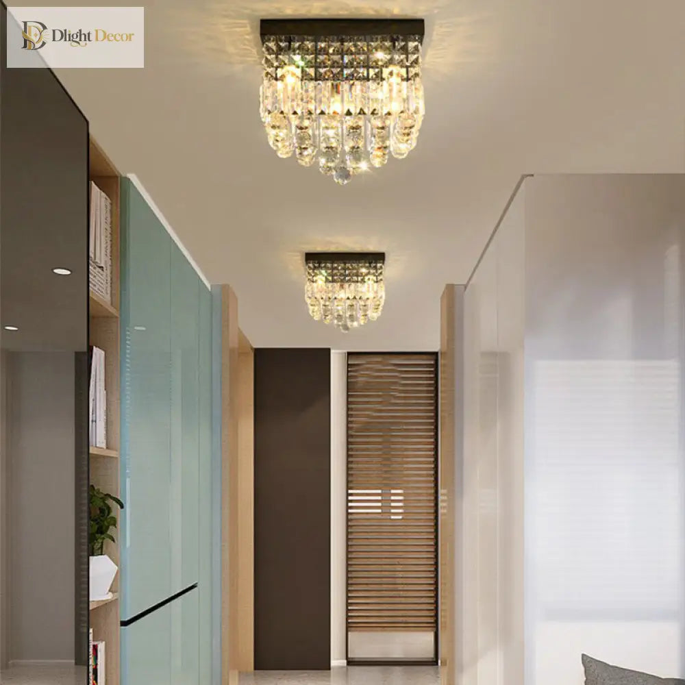 Prismatic Elegance: Modern Flush Mount Light With Faceted Crystal
