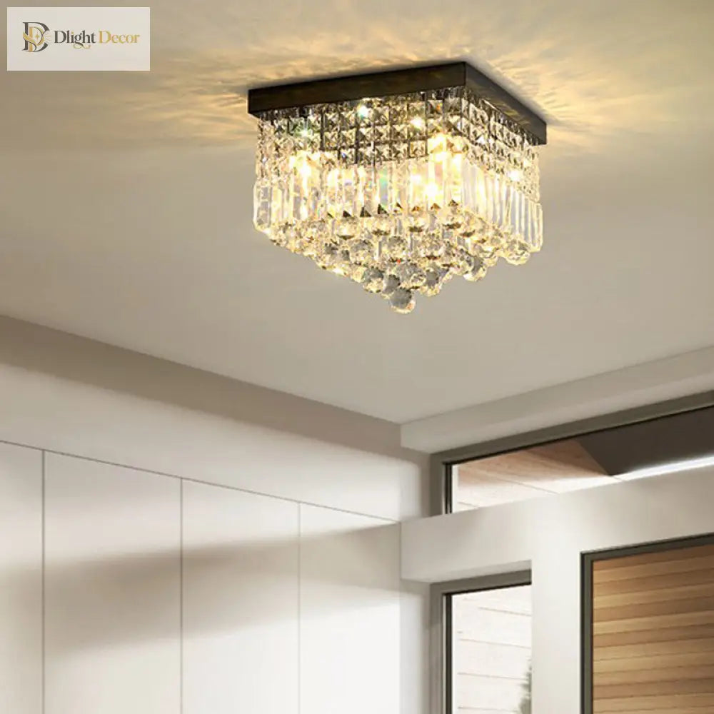 Prismatic Elegance: Modern Flush Mount Light With Faceted Crystal
