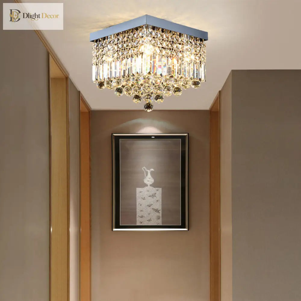Prismatic Elegance: Modern Flush Mount Light With Faceted Crystal