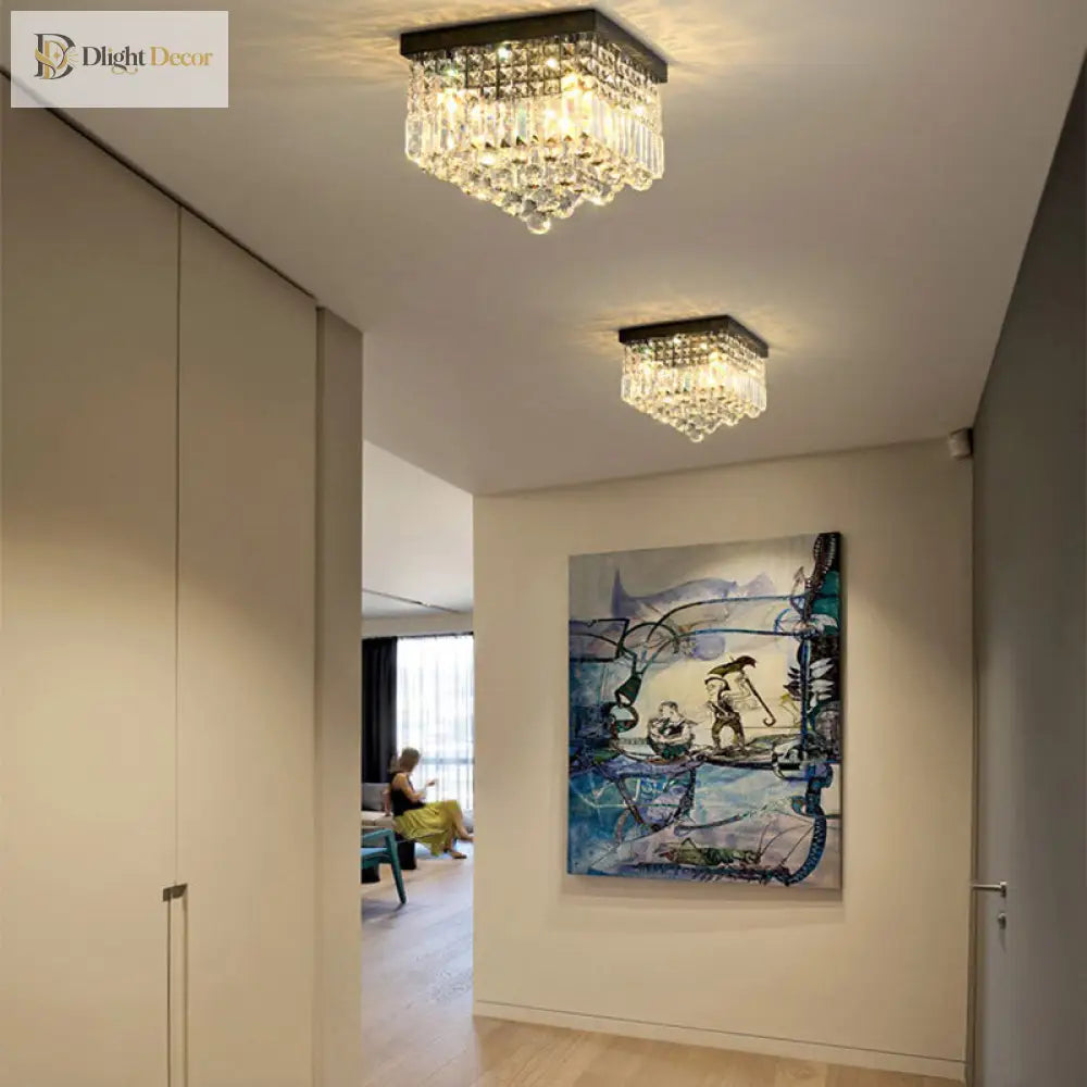 Prismatic Elegance: Modern Flush Mount Light With Faceted Crystal