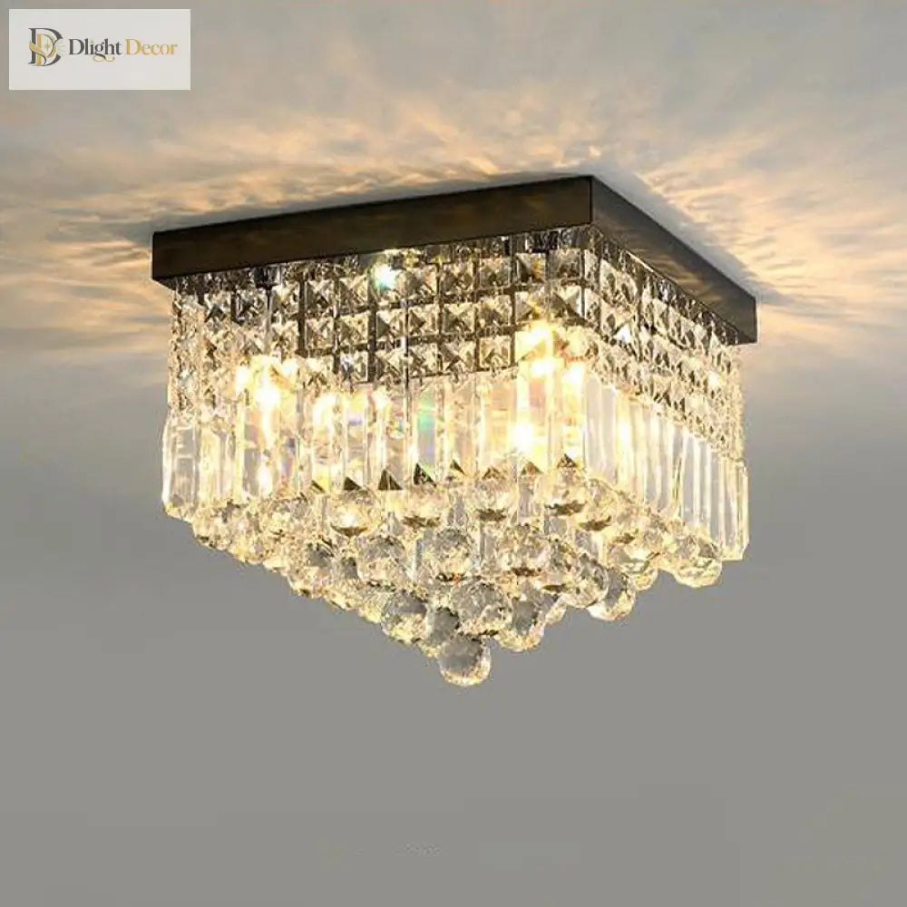 Prismatic Elegance: Modern Flush Mount Light With Faceted Crystal