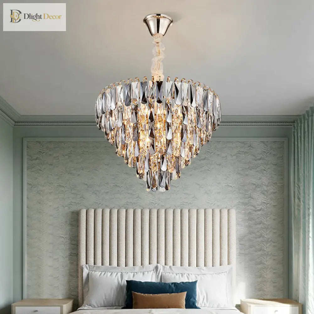 Faith Modern Crystal Chandelier - Smoke Grey Cone Pendant Light (Multiple Tiers)