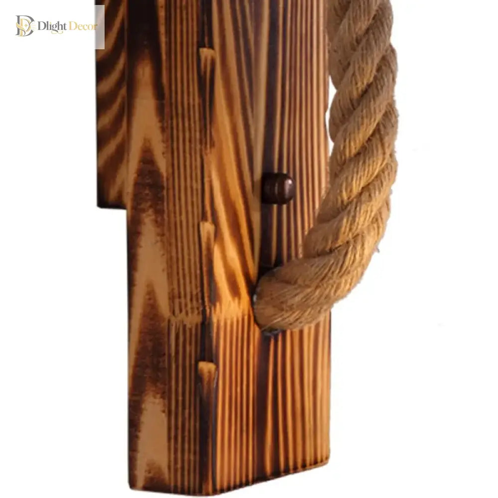 Retro Vintage Hemp Rope Wall Light - Wooden Lamp Ideal For Restaurants Kitchens Coffee Shops And