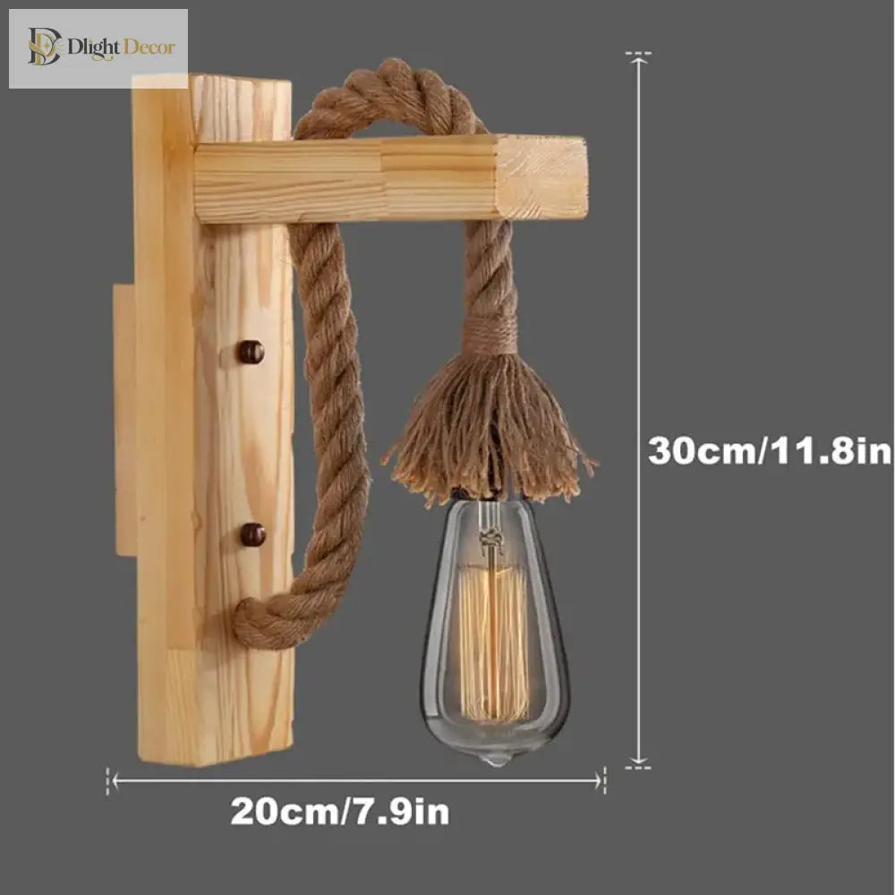 Retro Vintage Hemp Rope Wall Light - Wooden Lamp Ideal For Restaurants Kitchens Coffee Shops And