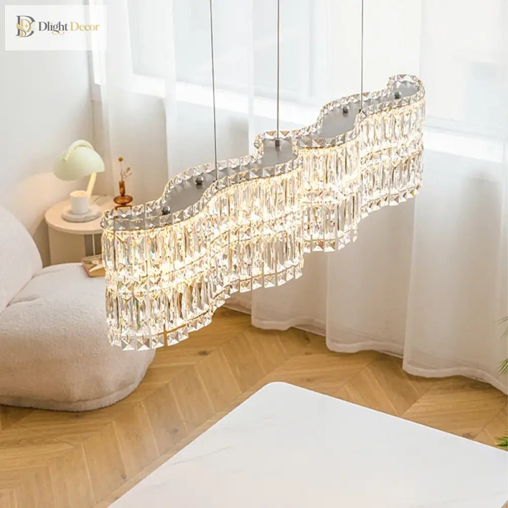 Flower Wave Crystal Luxury Ceiling Chandeliers - Modern Led Lustre Hanging Lamps For Dining Room