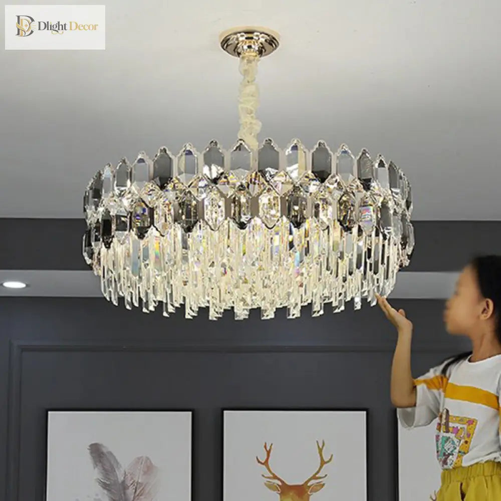 Gabriela Modern Crystal Chandelier - Smoke Grey Tiered Pendant (Multiple Sizes)
