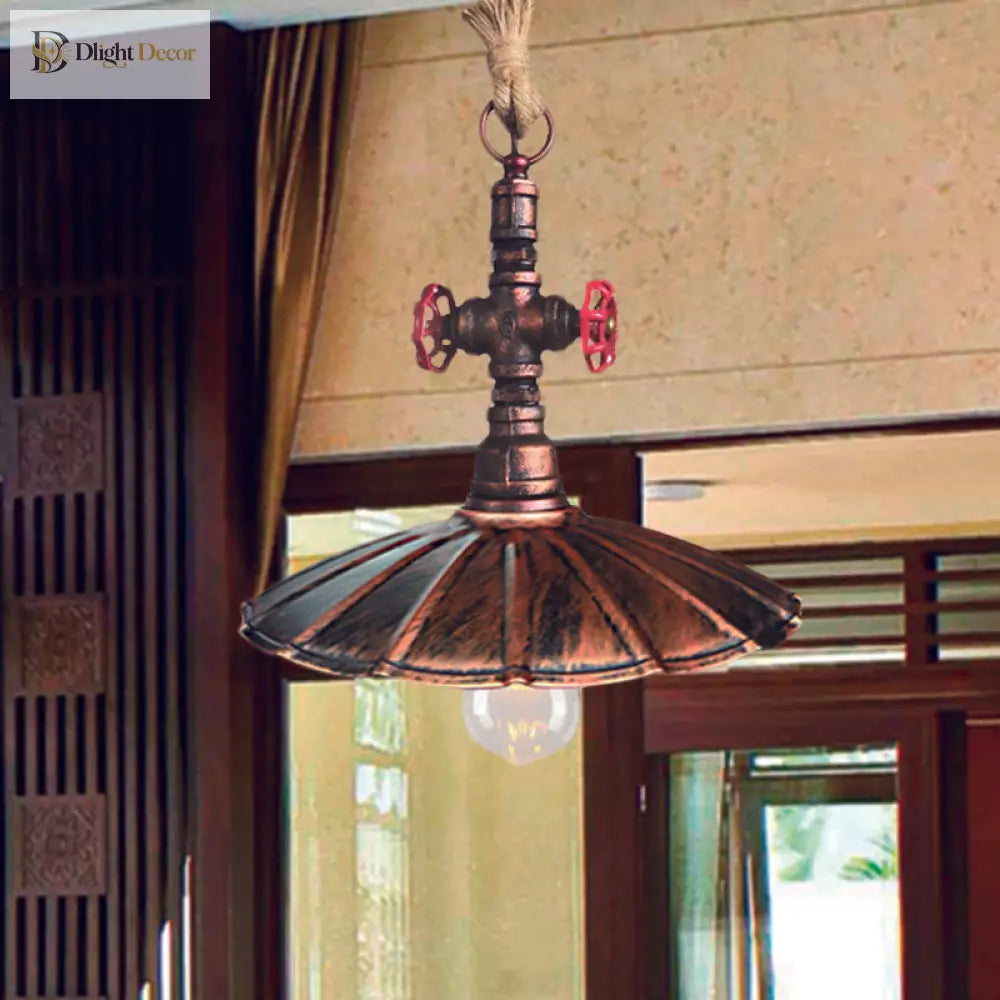 Gianna - Rustic Elegance Pendant Light With Scalloped Shade And Rope Cord