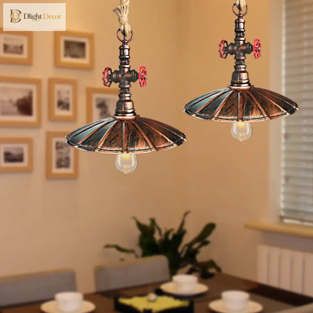 Gianna - Rustic Elegance Pendant Light With Scalloped Shade And Rope Cord